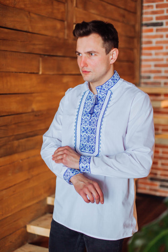 Купить мужскую вышитую рубашку Капрал плюс (белая с синим) в Украине от Галычанка