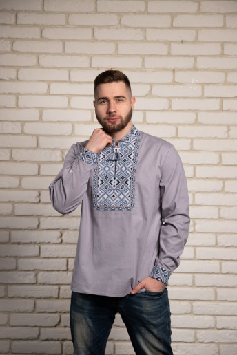 Купить мужскую вышитую рубашку Отаман (серая) в Украине от Галычанка