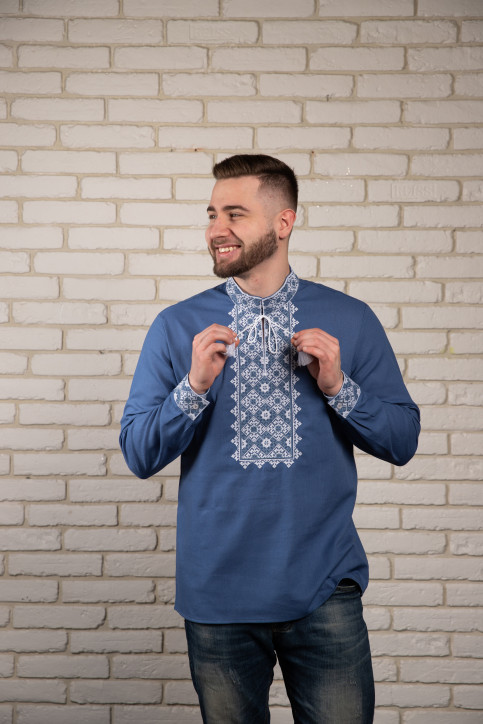 Купити чоловічу вишиту сорочку Святослав (сіро-синій)в Україні від Галичанка фото 1