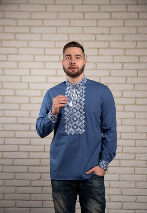 Купити чоловічу вишиту сорочку Святослав (сіро-синій)в Україні від Галичанка фото 2
