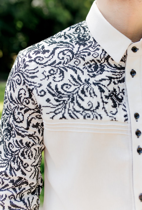 Купити чоловічу вишиту сорочку Султан ( молочний з чорним) в Україні від Галичанка фото 2