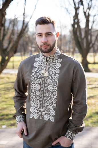 Купить мужскую вышитую рубашку Всеволод (хаки) в Украине от Галычанка