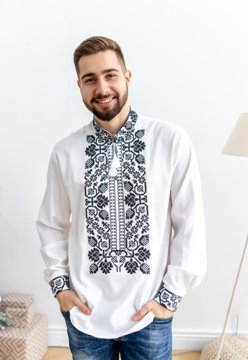 Купить мужскую вышитую рубашку  Всеволод (молочная с черным) в Украине от Галычанка фото 1