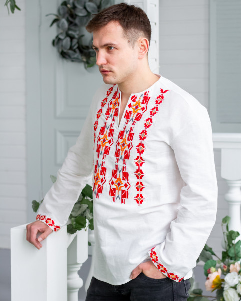Купить мужскую вышитую рубашку Геометрия (красная) в Украине от Галычанка фото 2