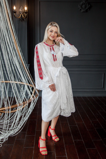 Купити жіночий костюм Лілея (біла з червоно-чорним) з вишивкою в Україні від Галичанка