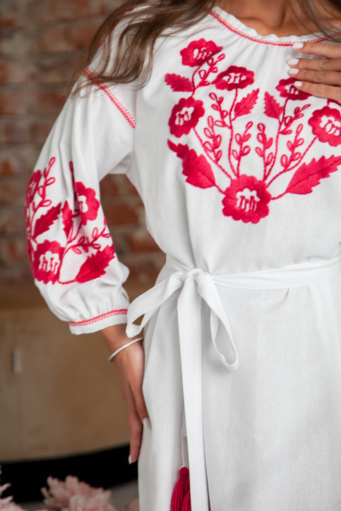 Вишите плаття Вікторія (біла з рожевим) купити в Україні від виробника Галичанка фото 2