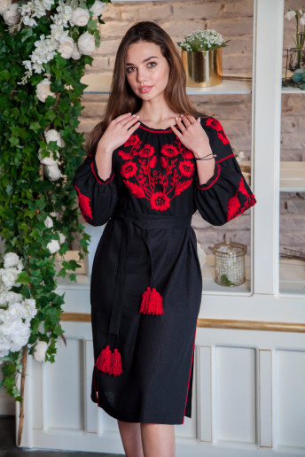 Вишите плаття Вікторія (чорна з червоним) купити в Україні від виробника Галичанка