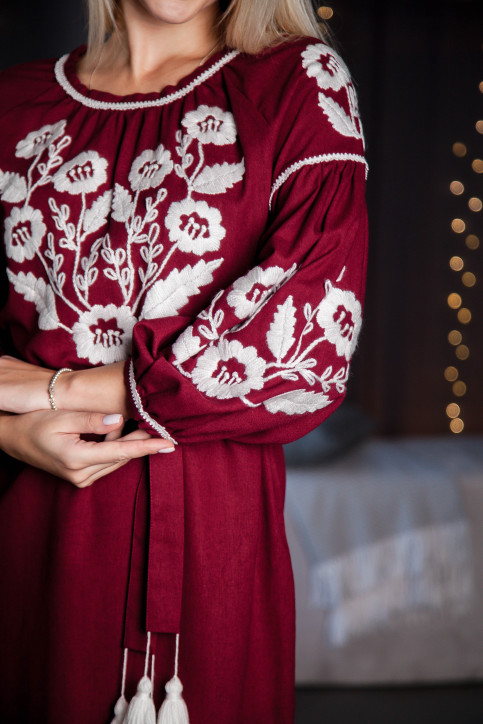 Вишите плаття Вікторія (бордо з білим) купити в Україні від виробника Галичанка фото 3