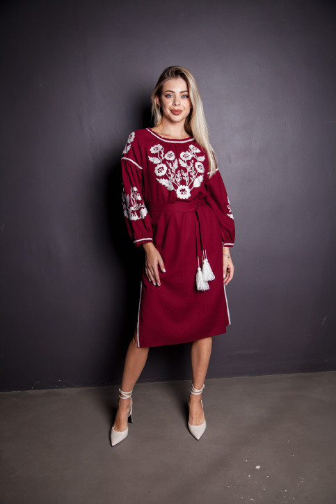Вишите плаття Вікторія (бордо з білим) купити в Україні від виробника Галичанка фото 1