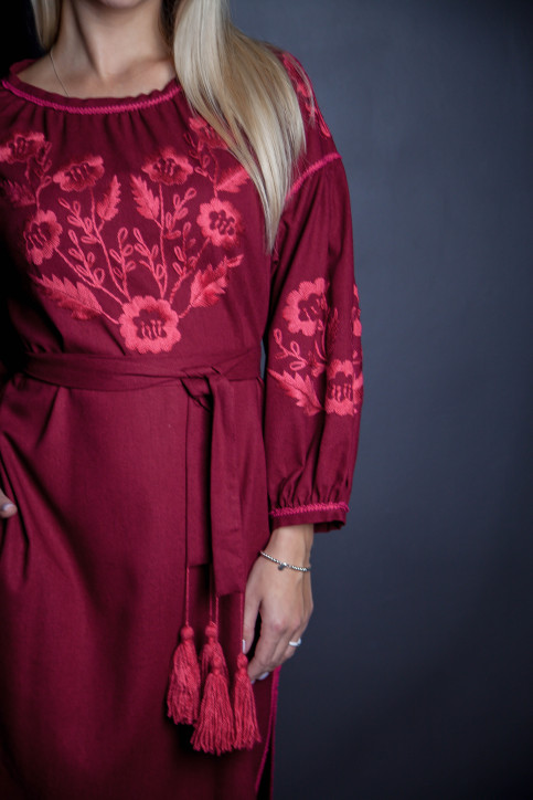 Вишите плаття Вікторія (бордо з вишневим) купити в Україні від виробника Галичанка фото 2