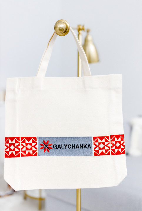 Бежева еко сумка з червоною вишивкою за низькою ціною у Львові від Галичанка фото 1