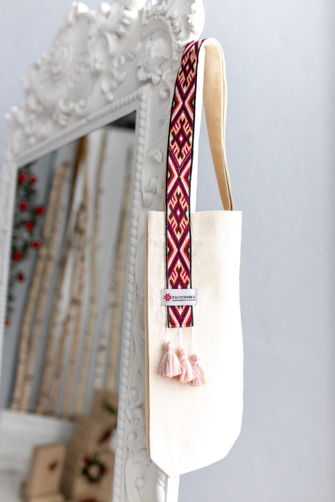 Купити скатертину в українському стилі сумка-шопер Фортуна (бежева) від виробника Галичанка  фото 1