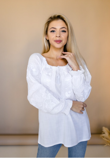 Купить вышиванку женскую Ливия (белая) в Украине от Галычанка