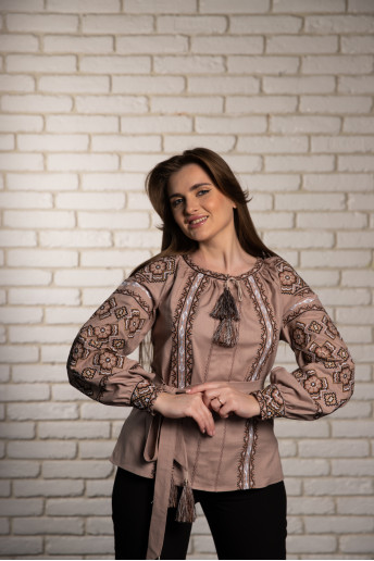 Купить вышиванку женскую Олеся (коричневая) в Украине от Галычанка