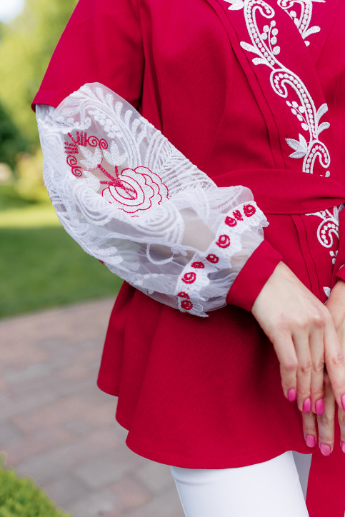 Купить вышиванку женскую Паморозь (красная с белим) в Украине от Галычанка фото 2