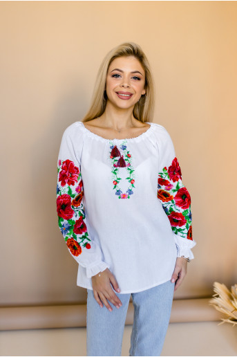 Купить вышиванку женскую Пламенный вихрь (белая) в Украине от Галычанка