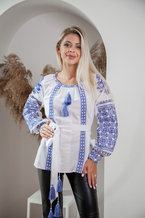 Вишиванка жіноча Радослава (біла з синім)в Україні від Галичанка фото 1