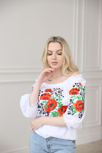 Купить вышиванку женскую Современность (белая) в Украине от Галычанка