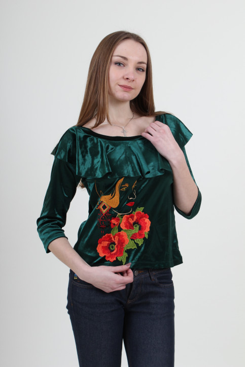 Сорочка вишита для жінок Валентина зелена  фото 1