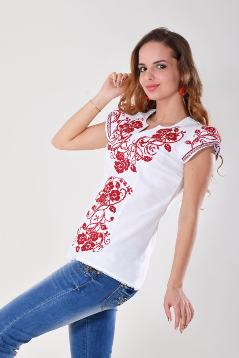 Жіноча вишита сорочка Вишиваночка біла з червоним фото 2
