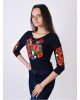 Купити жіночу футболку вишиванку Багряні маки плюс (синя) в Україні від Галичанка фото 2