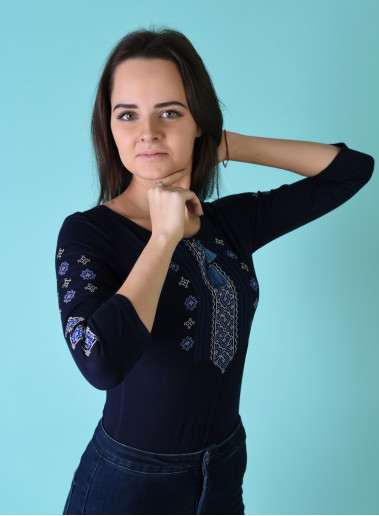 Купити жіночу футболку вишиванку Колорит (синя з синім) в Україні від Галичанка