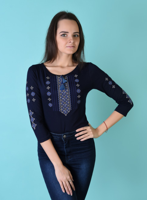 Купити жіночу футболку вишиванку Колорит (синя з синім) в Україні від Галичанка фото 2
