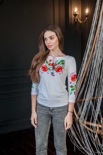 Купить женскую футболку вышиванку  Мазурка плюс (белая) в Украине от Галычанка