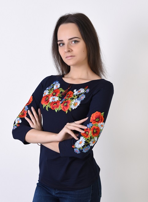 Купити жіночу футболку вишиванку Соната плюс (синя) в Україні від Галичанка фото 2