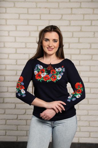 Купити жіночу футболку вишиванку Соната плюс (синя) в Україні від Галичанка