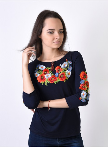 Купить женскую футболку вышиванку Соната плюс (синяя) в Украине от Галычанка