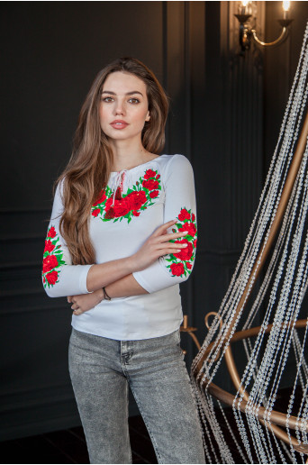 Купить женскую футболку вышиванку Глория  плюс (белая) в Украине от Галычанка