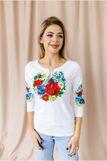 Купити жіночу футболку вишиванку Марсель плюс (біла) в Україні від Галичанка