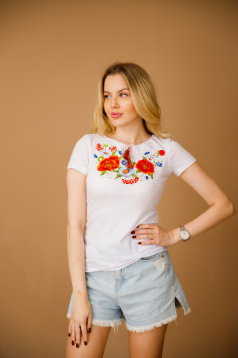 Купить женскую футболку вышиванку Квитана (белая) в Украине от Галычанка