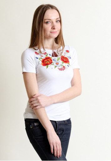 Купить женскую футболку вышиванку Квитана (белая) в Украине от Галычанка