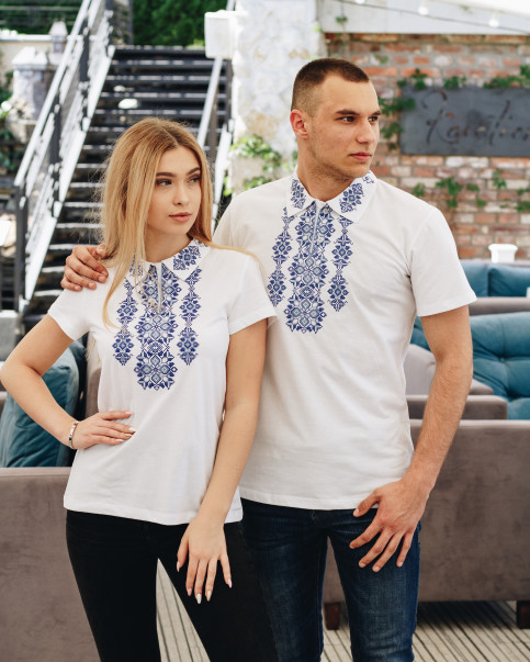 Купити жіночу футболку вишиванку Людмила (біла з синім) в Україні від Галичанка фото 3