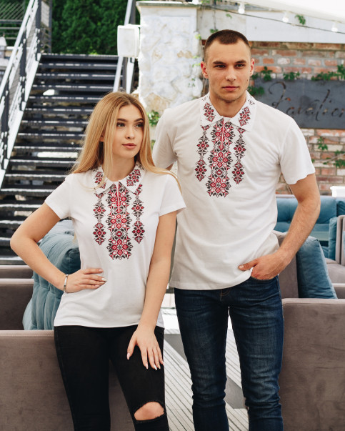 Купити жіночу футболку вишиванку Людмила (біла з червоним) в Україні від Галичанка фото 2