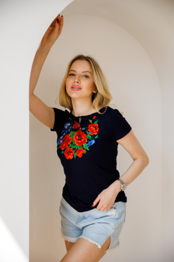 Купити жіночу футболку вишиванку Волошкове поле (синя) в Україні від Галичанка