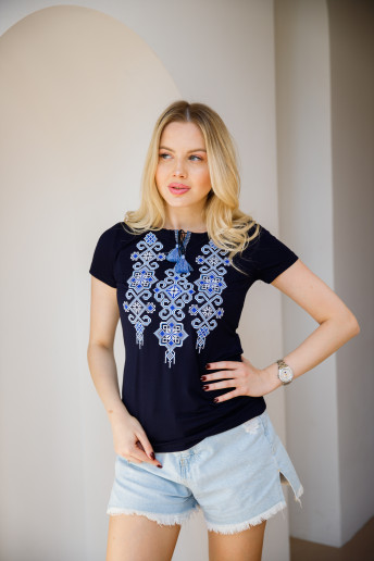 Купити жіночу футболку вишиванку Еллада (синя з синім) в Україні від Галичанка