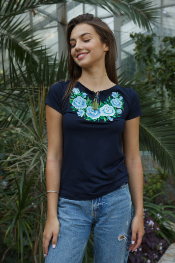 Купить женскую футболку вышиванку Тиффани (голубая) в Украине от Галычанка
