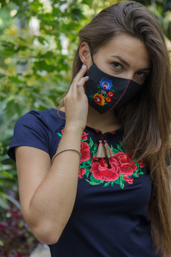 Купить женскую футболку вышиванку Глория (синяя с розовим) в Украине от Галычанка