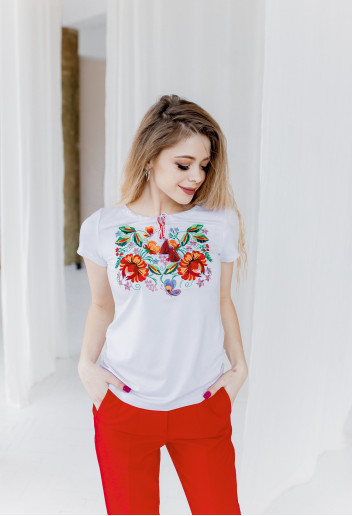 Купити жіночу футболку вишиванку Мазурка (біла) в Україні від Галичанка