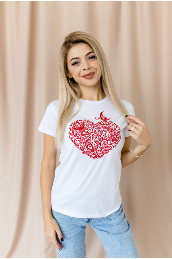 Купить женскую футболку вышиванку Мелодія сердца (белая одно) в Украине от Галычанка