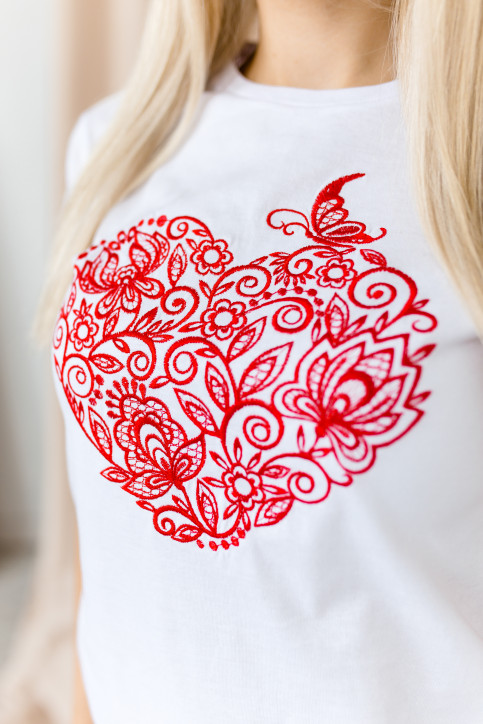Купити жіночу футболку вишиванку Мелодія серця (біла одноколірна) в Україні від Галичанка фото 2