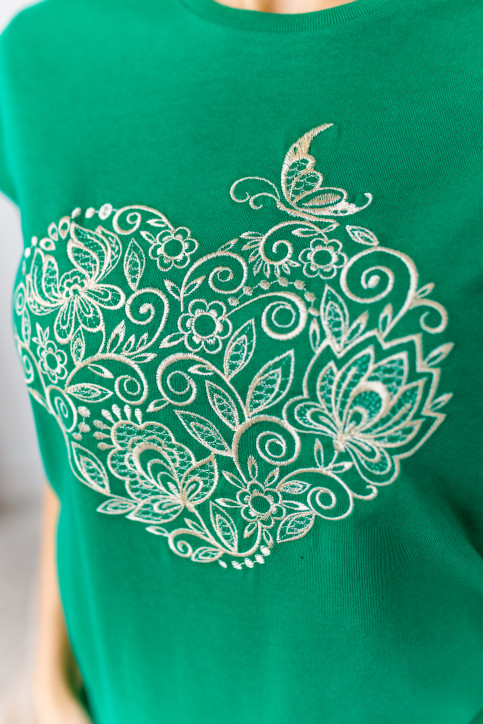 Купити жіночу футболку вишиванку Мелодія серця (зелена одноколірна) в Україні від Галичанка фото 2