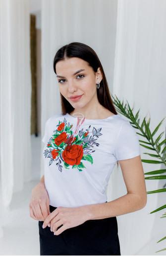 Купить женскую футболку вышиванку Моника  (белая) в Украине от Галычанка