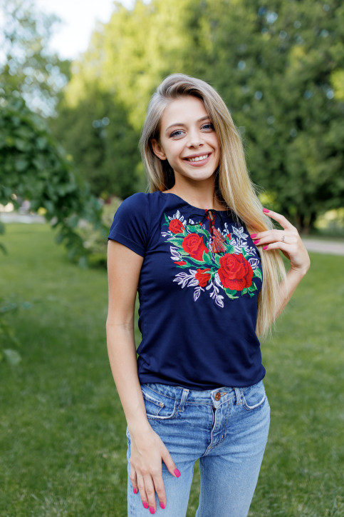 Купити жіночу футболку вишиванку Моніка (т.синя) в Україні від Галичанка фото 1