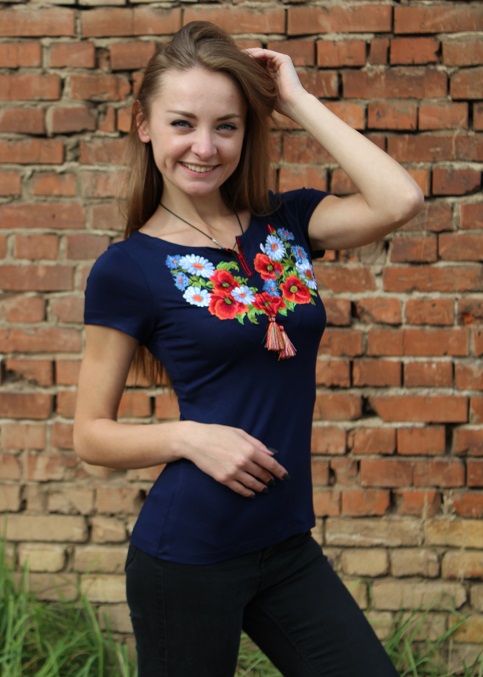 Купити жіночу футболку вишиванку Соната (синя) в Україні від Галичанка фото 2