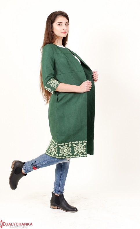 Купити жіночий кардиган Класика (зелена) з вишивкою в Україні від Галичанка фото 2