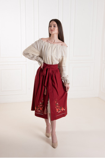Купити жіночий костюм Купава (меланж-червона) з вишивкою в Україні від Галичанка